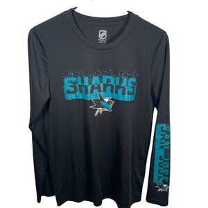 San Jose Sharks Hockey Performance Shirt Youth Large NHL Black Teal Long Sleeves